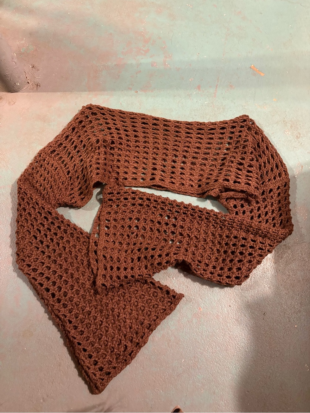 Open-Weave Brown Knit crop top
